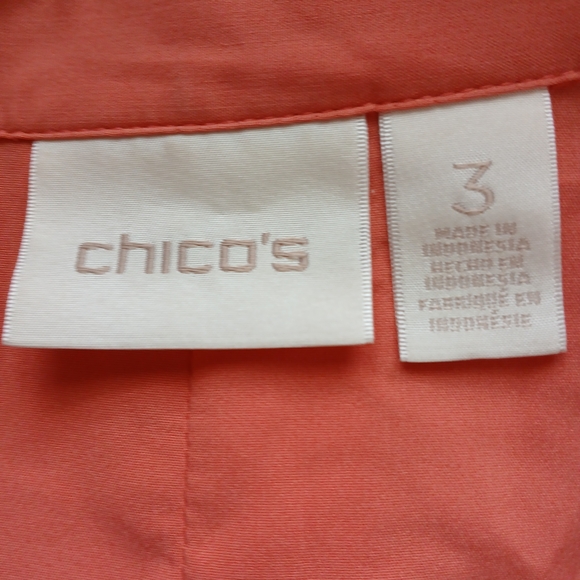 Chico's Orange  Button Up Shirt V Neck Stretch Sz 3  Casual Cottage Travel Work - Picture 8 of 8